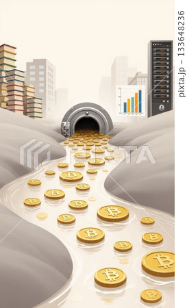 Abstract River of Passive Income from Diverse Sources 133648236