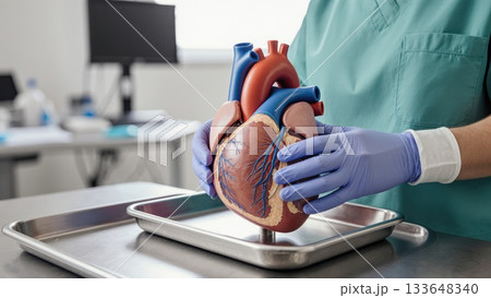 Medical Hands Holding Anatomical Heart Model Medical Hands Holding Anatomical Heart Model 133648340