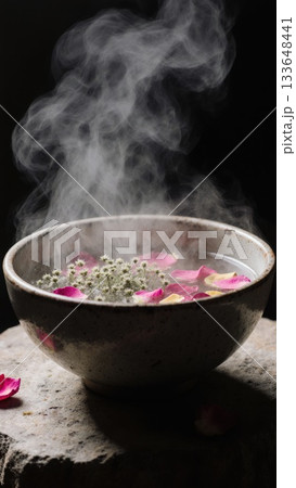 Steam Rising from Herbal Facial Steam Bowl 133648441