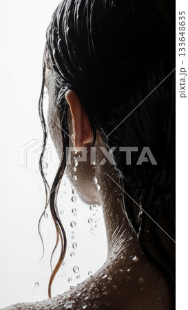Water Droplets on Wet Hair in Shower Backlight Water Droplets on Wet Hair in Shower Backlight 133648635