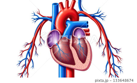 Human Cardiovascular System with Oxygenation Color Coding 133648674