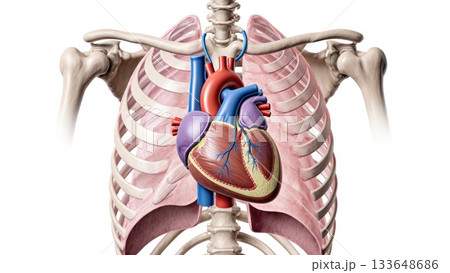 Heart in Thoracic Cavity with Anatomical Context 133648686