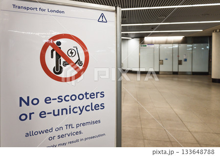 No E-Scooters or E-Unicycles: London Underground Safety Ban Signage 133648788