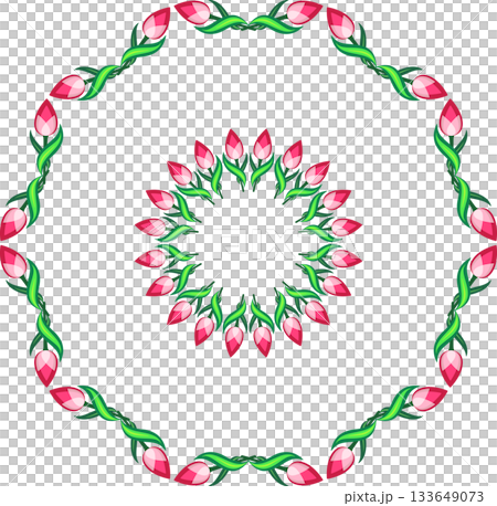 Set of floral round frames of red pink tulips Set of floral round frames of red pink tulips 133649073