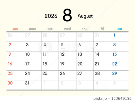 2026年カレンダー8月 133649156
