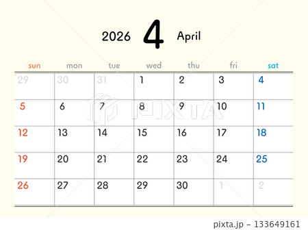 2026年カレンダー4月 133649161