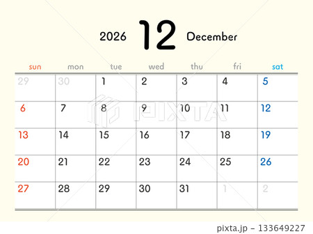 2026年カレンダー12月 133649227
