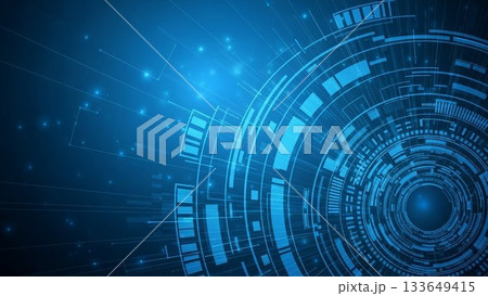 青いデジタルUIが重なる未来的でサイバーなテクノロジー背景 133649415