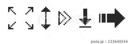 Pixel arrow set. Pixel art different directions 8 bit gaming console style sign. Interface icon. Collection 133649544