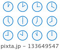 シンプルなアナログ時計12時間セット　青 133649547