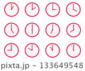 シンプルなアナログ時計12時間セット　赤 133649548
