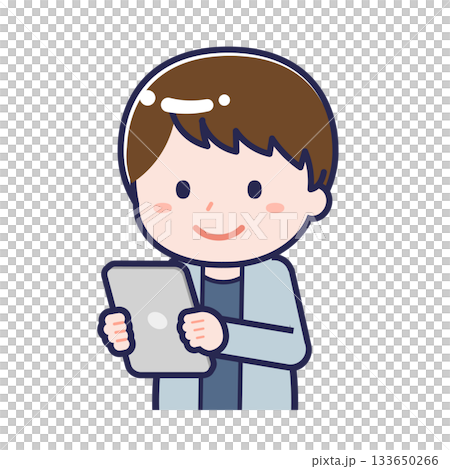 一名身著休閒裝的成年男子正在使用平板電腦 133650266