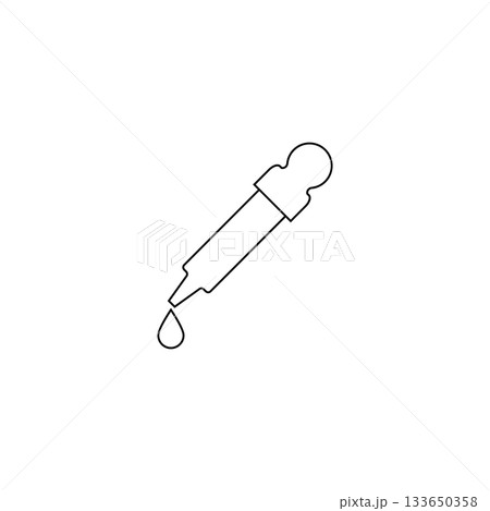 Pipette dropper icon with a drop. Vector illustration in line style. Linear outline.  133650358