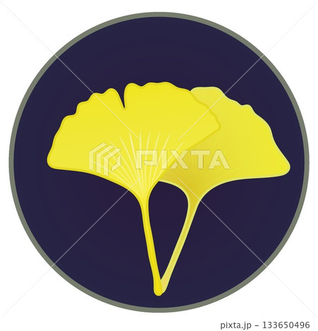 円形背景のついた黄色く色づいた銀杏の葉っぱのイラスト 133650496