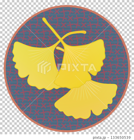 Illustration of a yellow ginkgo leaf with a circular background Illustration of a yellow ginkgo leaf with a circular background 133650539