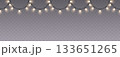 Christmas light garland seamless border on transparent background with light bulbs on the strings 133651265