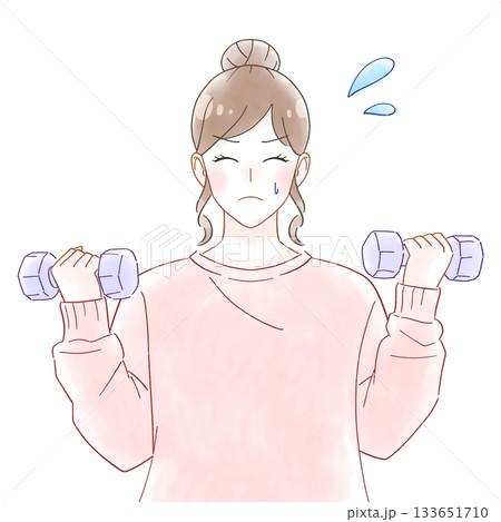 ダンベルを持つ女性 水彩風イラスト ダンベルを持つ女性 水彩風イラスト 133651710