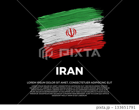 Flag of Iran. Iranian and Persian Culture. Vibrant, textured brushstroke effect style. Black background with copy space. Dramatic composition in negative space. Flag of Iran. Iranian and Persian Culture. Vibrant, textured brushstroke effect style. Black background with copy space. Dramatic composition in negative space. 133651791