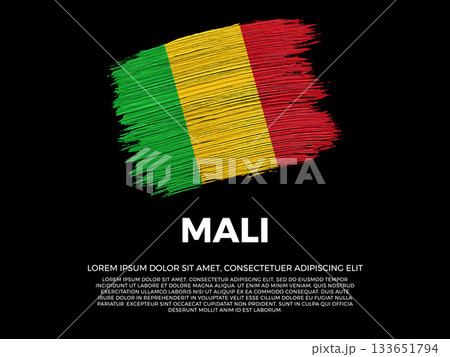 Flag of Mali. Malian and African Culture. Vibrant, textured brushstroke effect style. Black background with copy space. Dramatic composition in negative space. 133651794