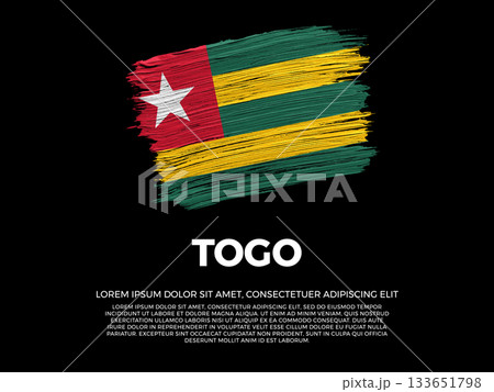 Flag of Togo. Togolese and African Culture. Vibrant, textured brushstroke effect style. Black background with copy space. Dramatic composition in negative space. 133651798