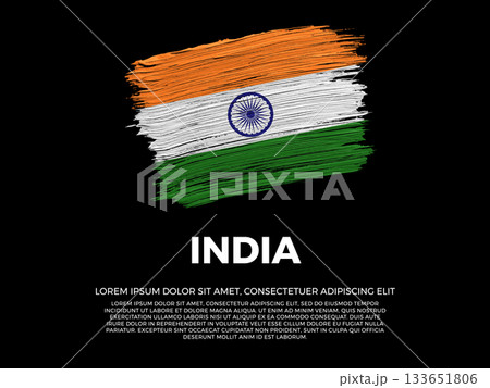 Flag of India. Indian and asian Culture. Vibrant, textured brushstroke effect style. Black background with copy space. Dramatic composition in negative space. 133651806