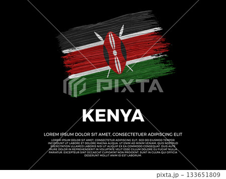 Flag of Kenya. Kenyan and African Culture. Vibrant, textured brushstroke effect style. Black background with copy space. Dramatic composition in negative space. 133651809