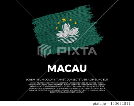 Flag of Macau. Macanese and Asian Culture. Vibrant, textured brushstroke effect style. Black background with copy space. Dramatic composition in negative space. Flag of Macau. Macanese and Asian Culture. Vibrant, textured brushstroke effect style. Black background with copy space. Dramatic composition in negative space. 133651811