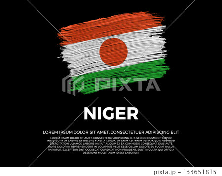 Flag of Niger. Nigerien and African Culture. Vibrant, textured brushstroke effect style. Black background with copy space. Dramatic composition in negative space. Flag of Niger. Nigerien and African Culture. Vibrant, textured brushstroke effect style. Black background with copy space. Dramatic composition in negative space. 133651815
