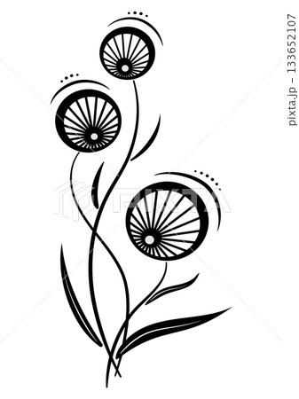 Fantasy isolated black flowers bouquet on white background. Night summer bouquet design element. Floral holiday design of flowers 133652107