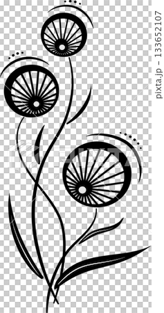 Fantasy isolated black flowers bouquet on white background. Night summer bouquet design element. Floral holiday design of flowers 133652107