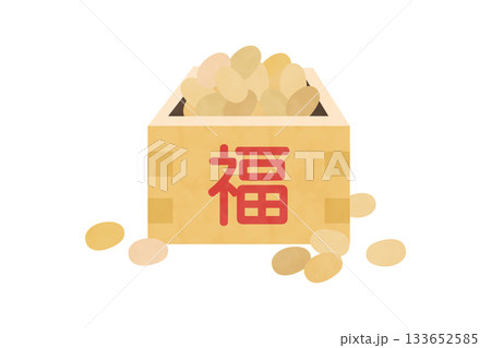 「福」の文字入り枡と大豆の節分イラスト 133652585