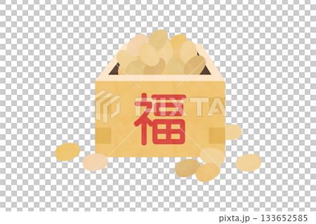 「福」の文字入り枡と大豆の節分イラスト 133652585