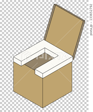 Illustration of a home-use assembled cardboard toilet for disaster preparedness and emergencies 133652792