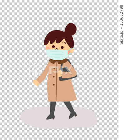 一名戴著口罩的女子正在行走 133652799
