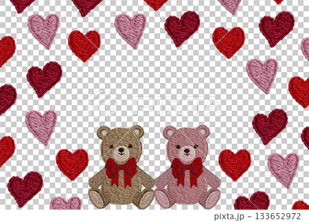 【可愛的泰迪熊和心形相框】手工刺繡插畫材料 133652972
