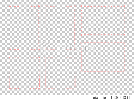 Dotted line decorative frame for creating templates. Frame parts set consisting of pink dotted lines (dots). Dotted line decorative frame for creating templates. Frame parts set consisting of pink dotted lines (dots). 133653031