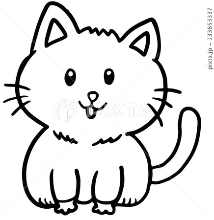 Cute hand drawn cat outline for decoration, kitten cartoon, characters, comic, pet shop, vet, adopt and rescue animal, foster home, shelter, house, home, backyard, playtime, sticker, patch, colouring 133653337