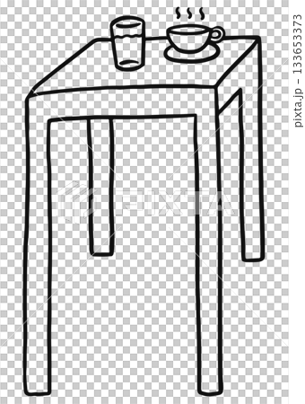 Cute hand drawn outline of table with water glass and tea cup for kitchen, kitchenware, furniture, home decor, house tour, room design, interior, department store, online shopping, dining table sketch Cute hand drawn outline of table with water glass and tea cup for kitchen, kitchenware, furniture, home decor, house tour, room design, interior, department store, online shopping, dining table sketch 133653373
