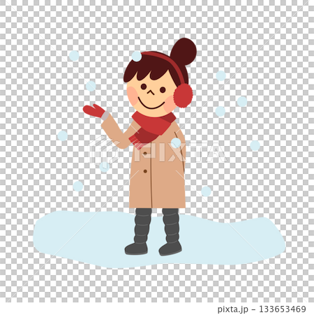 雪の中で立つ女性 133653469