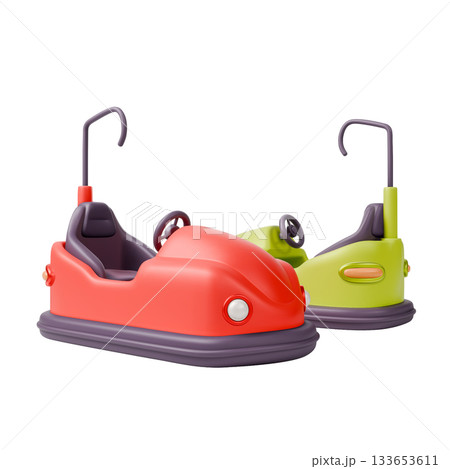 3d Colorful Electric Bumper Car Attraction Amusement Park Concept Cartoon Design Style Isolated on a White Background. Vector illustration 133653611