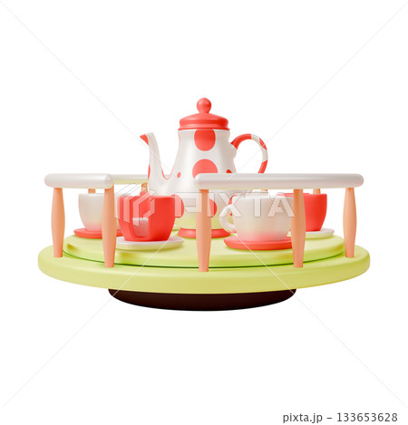 3d Colorful Tea Cup Spin Children Carousel Amusement Park Concept Cartoon Design Style. Vector illustration of Family Entertainment 3d Colorful Tea Cup Spin Children Carousel Amusement Park Concept Cartoon Design Style. Vector illustration of Family Entertainment 133653628