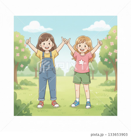 公園でグッジョブしている女の子 133653903
