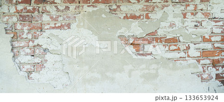 old brick wall, red and white colour, broken bricks, peeling plaster, vintage texture, background for banner, copy space old brick wall, red and white colour, broken bricks, peeling plaster, vintage texture, background for banner, copy space 133653924
