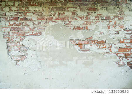 old brick wall, red and white colour, broken bricks, peeling plaster, vintage texture, background for banner, copy space old brick wall, red and white colour, broken bricks, peeling plaster, vintage texture, background for banner, copy space 133653926