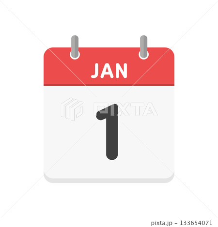 1月1日・JAN 1の日めくりカレンダーのアイコン - 1/1の日付入りのシンプルな赤い英語の暦 1月1日・JAN 1の日めくりカレンダーのアイコン - 1/1の日付入りのシンプルな赤い英語の暦 133654071