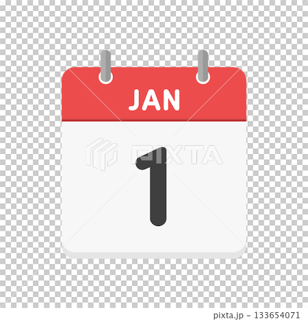 1月1日・JAN 1の日めくりカレンダーのアイコン - 1/1の日付入りのシンプルな赤い英語の暦 1月1日・JAN 1の日めくりカレンダーのアイコン - 1/1の日付入りのシンプルな赤い英語の暦 133654071
