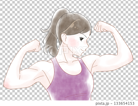 Muscular woman watercolor illustration 133654153