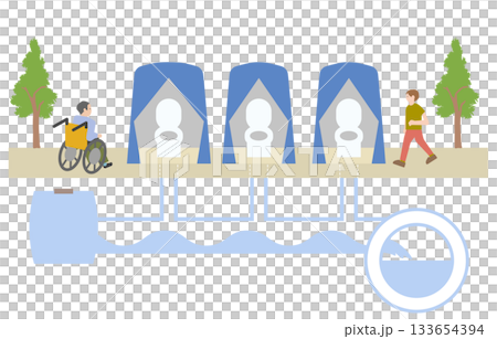 Illustration of a manhole toilet (conceptual diagram of emergency toilet facilities in case of disaster) 133654394