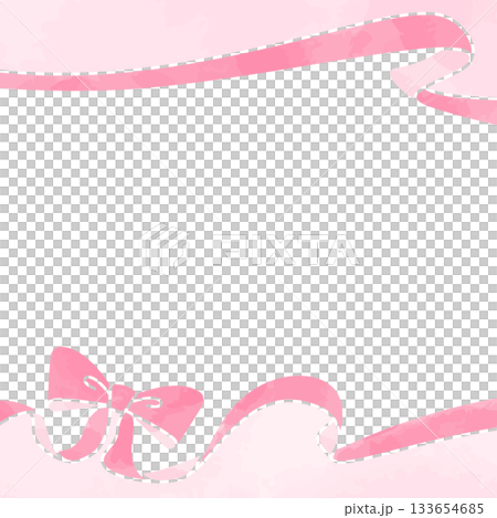 Ribbon decoration frame, background, watercolor style color, square size 133654685
