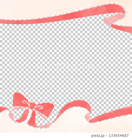 緞帶裝飾邊框，背景，水彩風格，方形尺寸 133654687